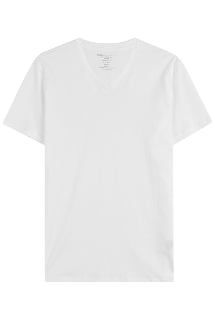 Majestic Majestic Cotton T-shirt With V-neckline - White