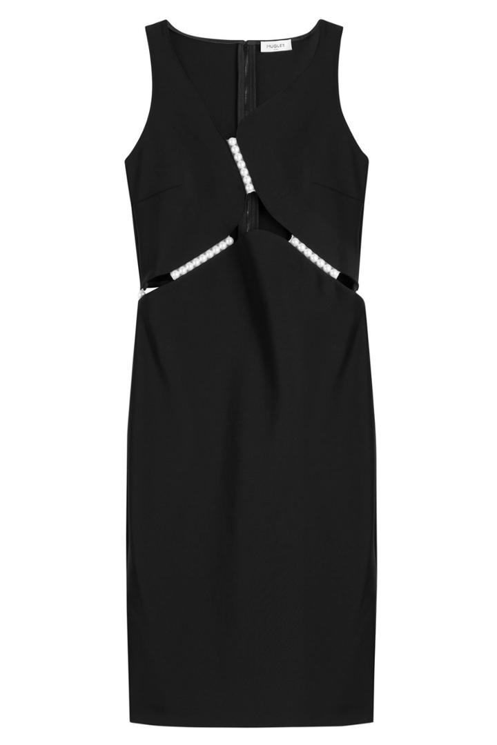 Mugler Mugler Dress With Sheer Inserts And Faux Pearls - Black