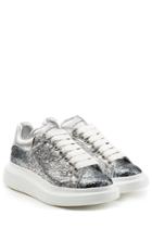 Alexander Mcqueen Alexander Mcqueen Glitter And Leather Sneakers - Silver