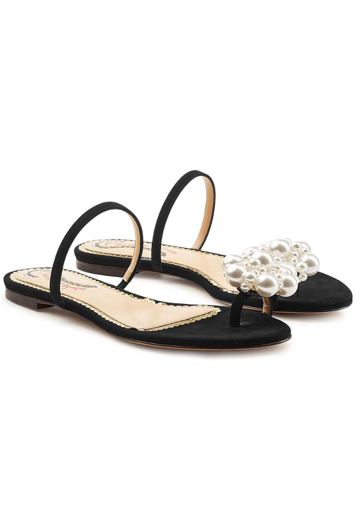 Charlotte Olympia Charlotte Olympia Ora Suede Sandals With Pearl Embellishment