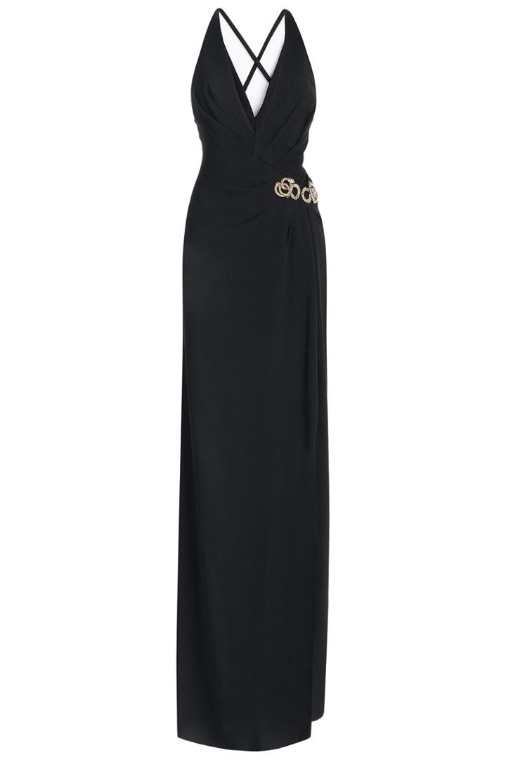 Roberto Cavalli Roberto Cavalli Floor Length Dress With Snake Embellishment - Black