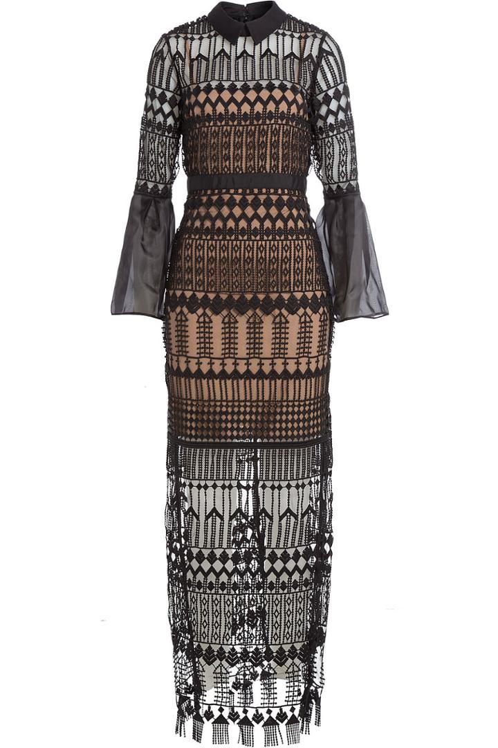 Self-portrait Self-portrait Bell Sleeved Art Deco Guipure Dress