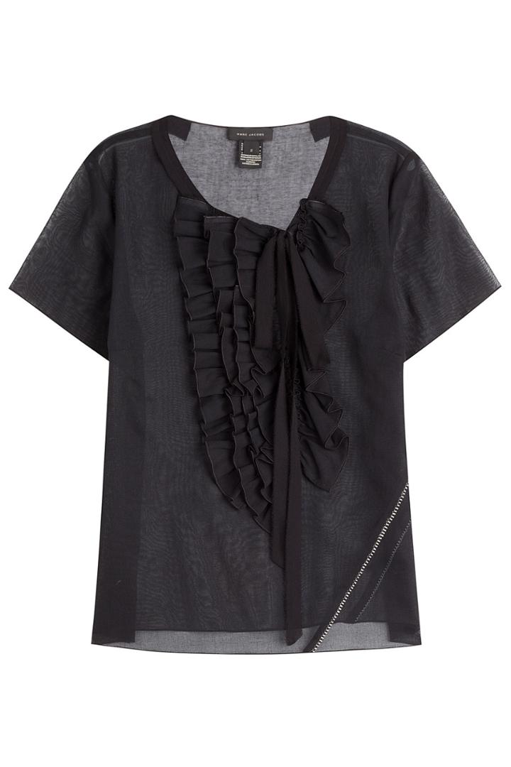 Marc Jacobs Marc Jacobs Cotton Voile Ruffle Cap Sleeve Top - Black