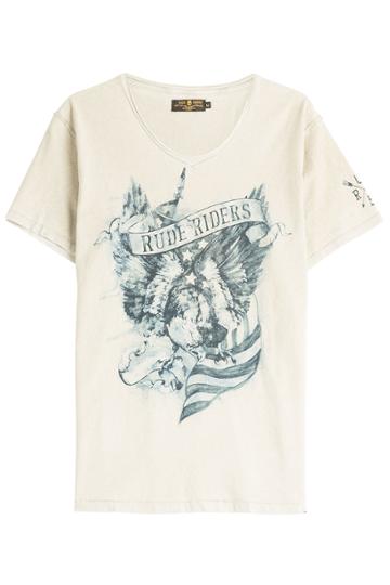Rude Riders Rude Riders American Eagle Printed Cotton T-shirt - Beige