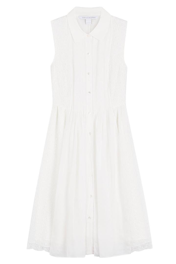 Diane Von Furstenberg Diane Von Furstenberg Sleeveless Shirtdress With Lace Eyelet Paneling