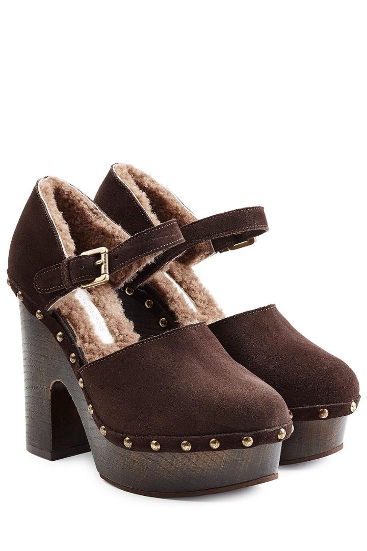 L'autre Chose L'autre Chose Shearling Lined Suede Platform Sandals