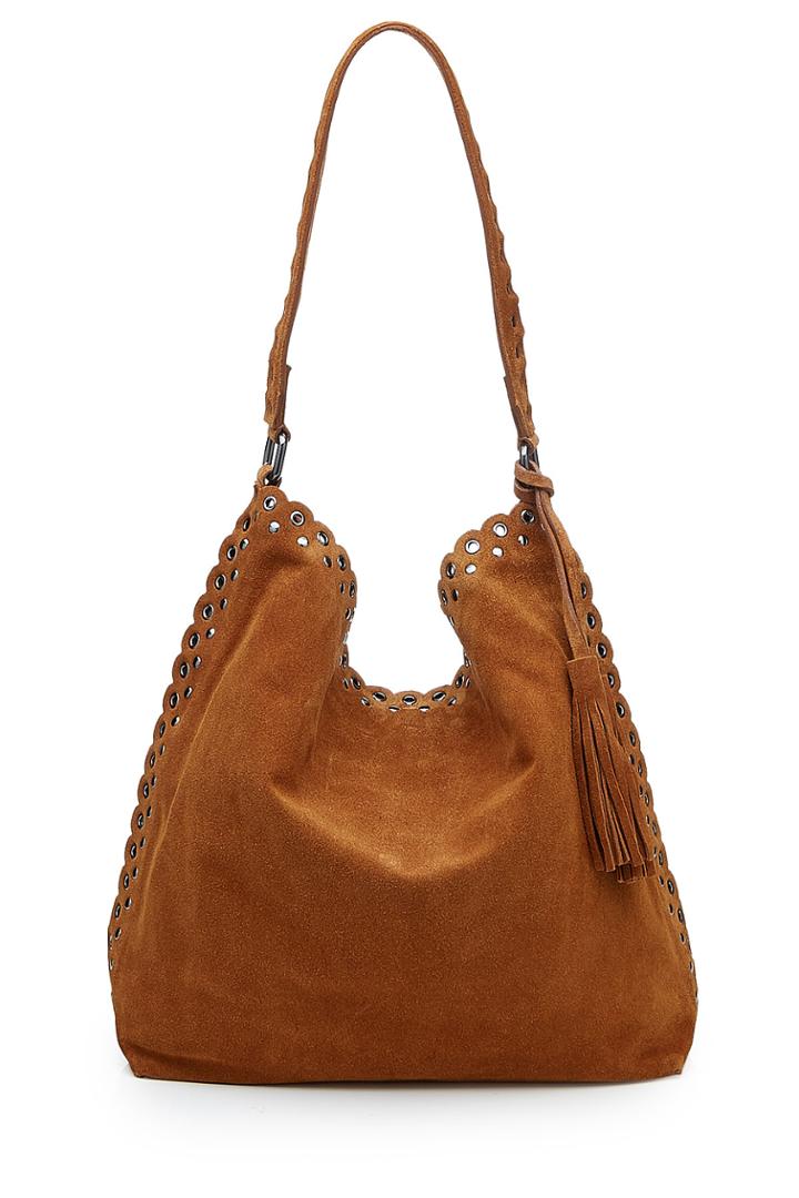 Vanessa Bruno Vanessa Bruno Suede Etoile Hobo With Stud And Eyelet Trim - Camel