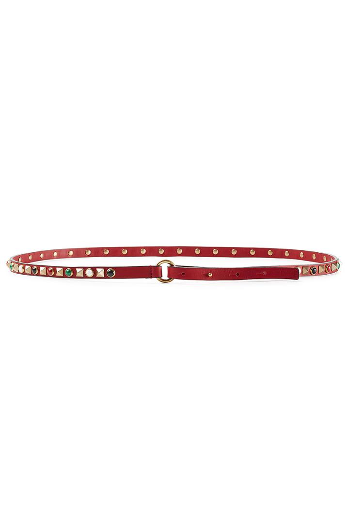 Valentino Valentino Slim Leather Rolling Rockstud Belt - Red