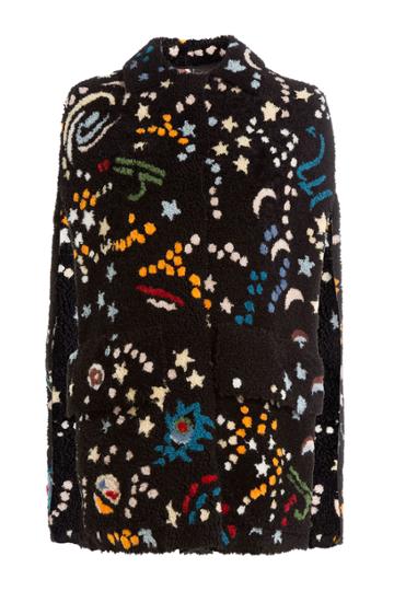 Valentino Valentino Printed Shearling Cape With Embroidered Leather - Multicolor