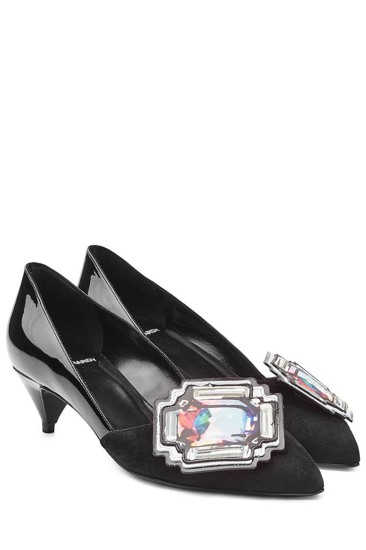 Pierre Hardy Pierre Hardy Suede And Patent Leather Kitten Heel Pumps - Black