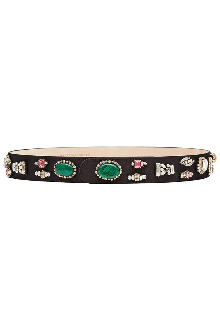 Alexander Mcqueen Alexander Mcqueen Crystal Embellished Suede Belt - Black