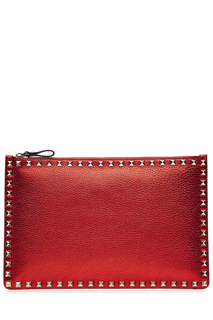 Valentino Valentino Large Leather Rockstud Clutch