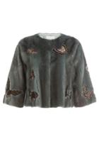 Valentino Valentino Mink Fur Cropped Jacket With Embellishment - Grey