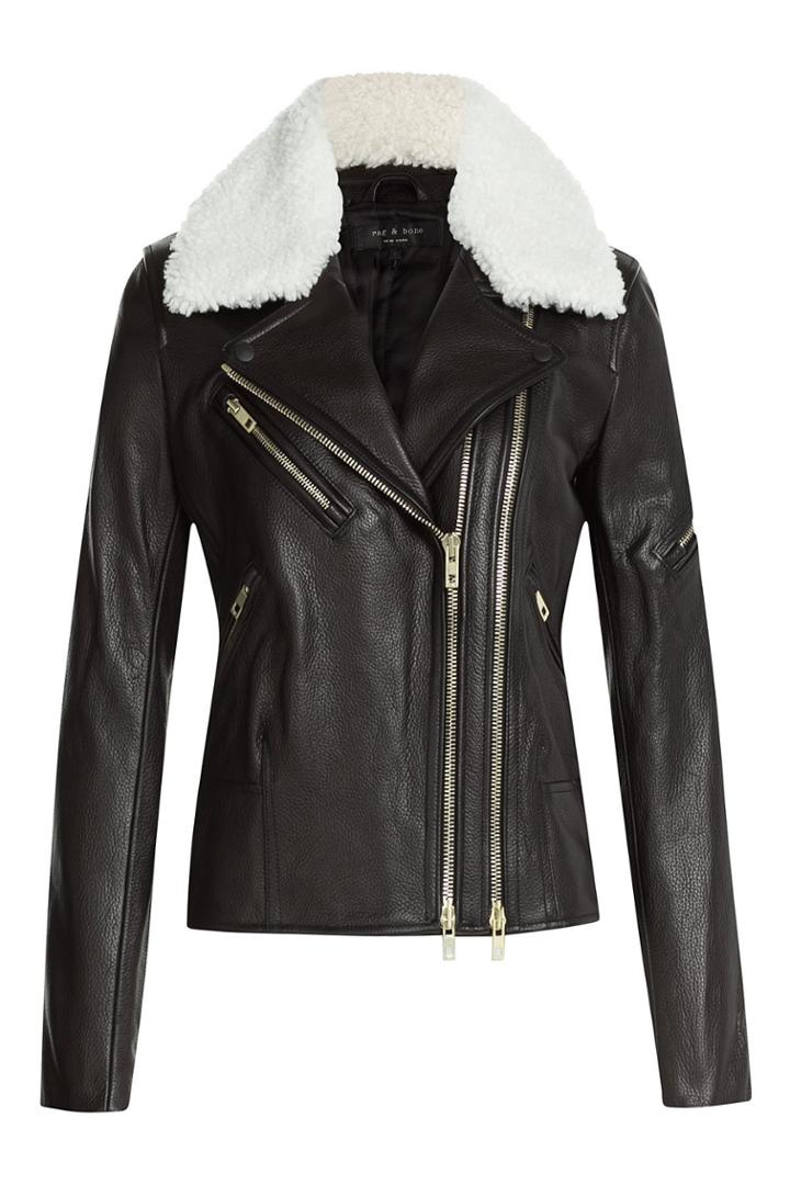 Rag & Bone Rag & Bone Leather Biker Jacket With Shearling