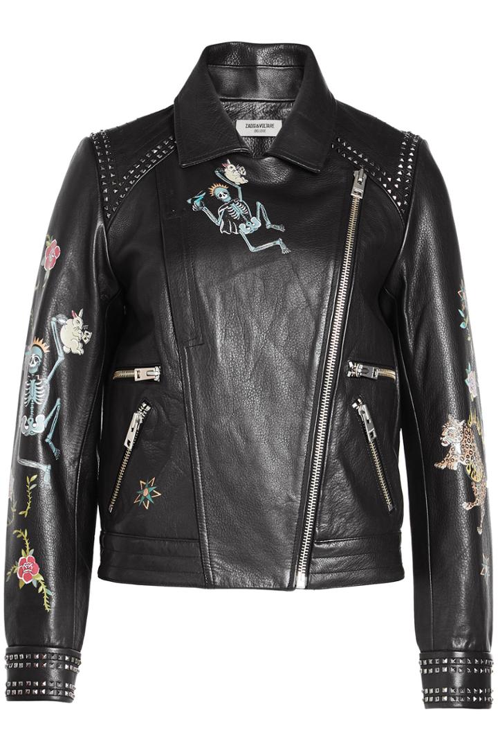 Zadig & Voltaire Zadig & Voltaire Printed And Studded Leather Biker Jacket