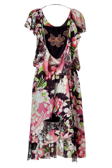Vanessa Bruno Vanessa Bruno Black Floral Printed Asymmetric Silk Wrap Dress - Florals
