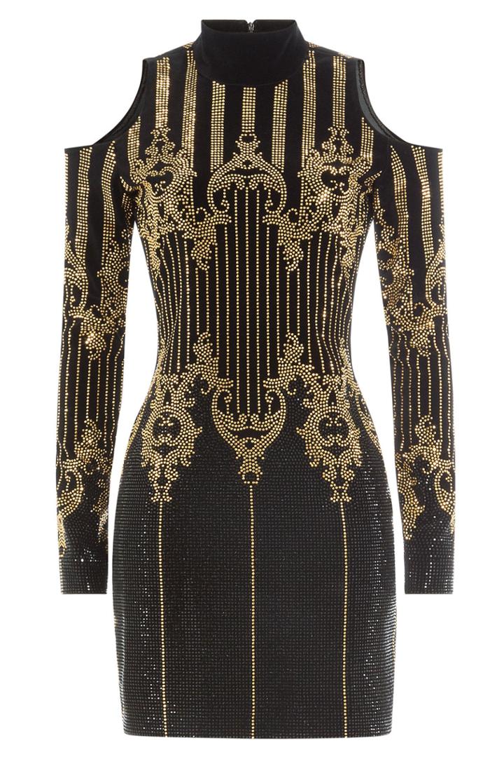 Balmain Balmain Embellished Dress With Cut-out Shoulders - Black