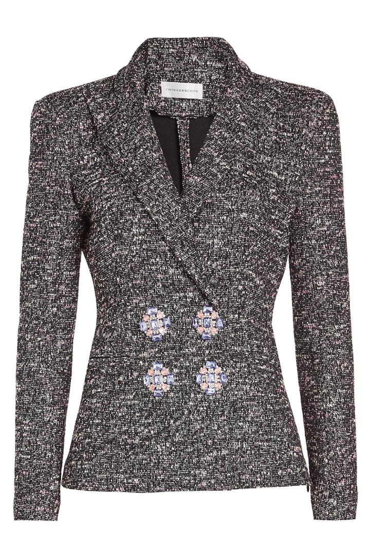 Faith Connexion Faith Connexion Tweed Jacket With Embellished Buttons