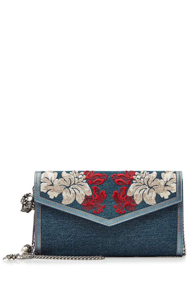 Alexander Mcqueen Alexander Mcqueen Embroidered Denim Shoulder Bag