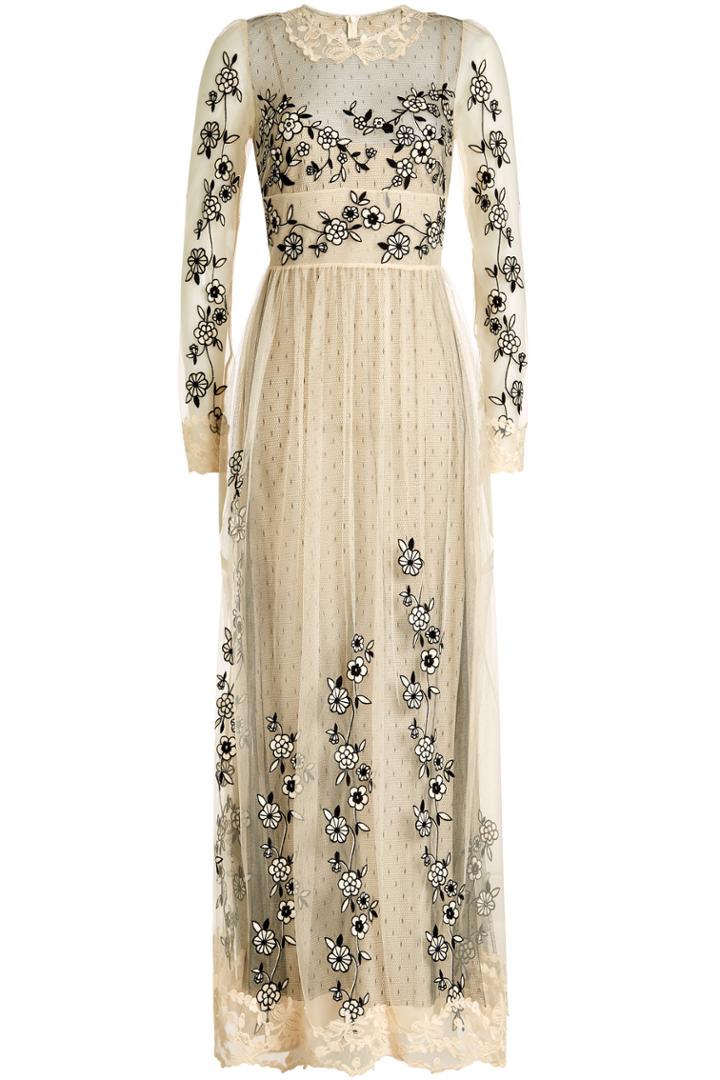 R.e.d. Valentino R.e.d. Valentino Maxi Dress With Embroidered Lace Tulle