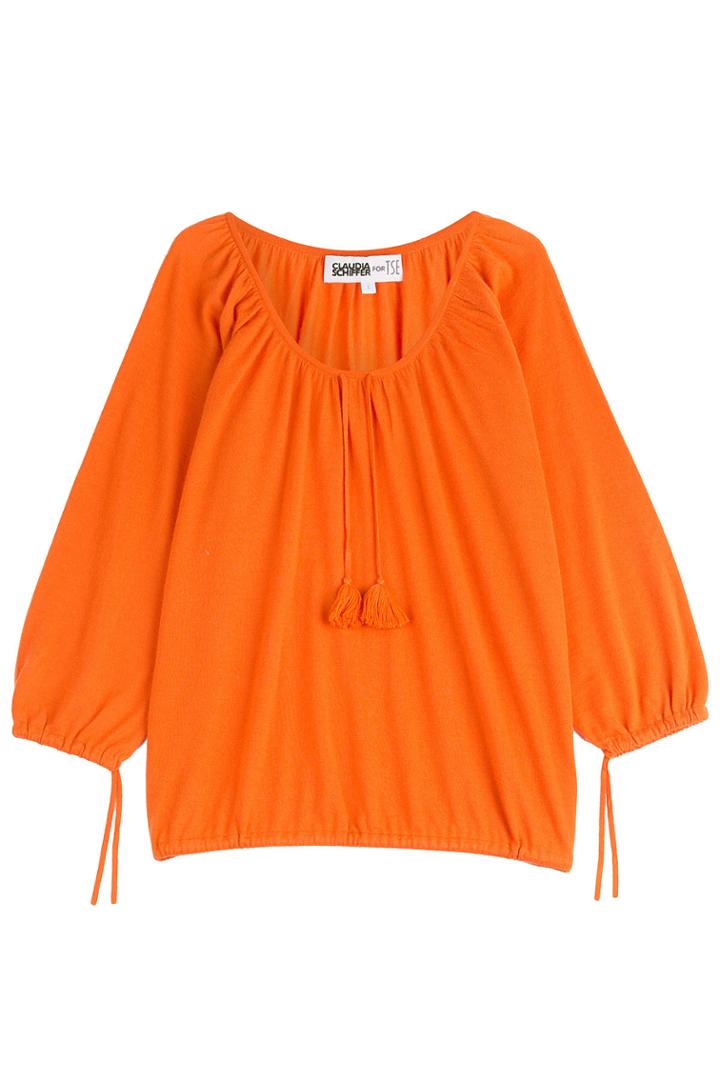 Claudia Schiffer For Tse Claudia Schiffer For Tse Bracelet Sleeve Peasant Cashmere Pullover - Orange