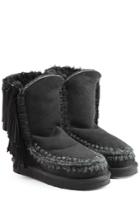 Mou Mou Eskimo Short Sheepskin Boots With Fringe - Black