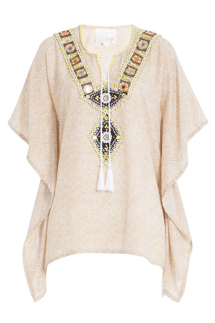 Gooshwa Gooshwa Embellished Cotton Caftan - Beige