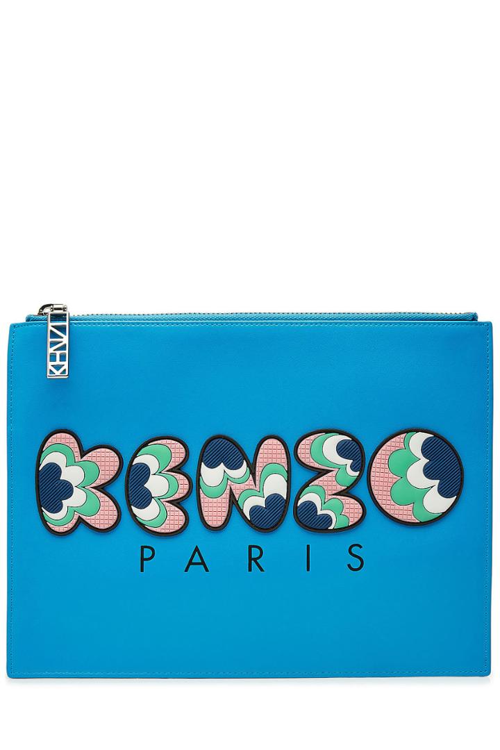 Kenzo Kenzo Leather Clutch With Logo Applique - Teal