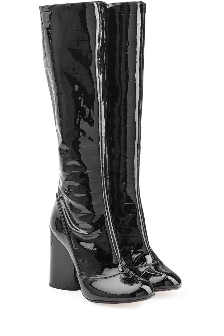 Marc Jacobs Marc Jacobs Embossed Patent Leather Knee Boots - Black