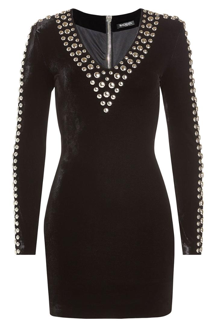 Balmain Balmain Embellished Velvet Dress With Silk