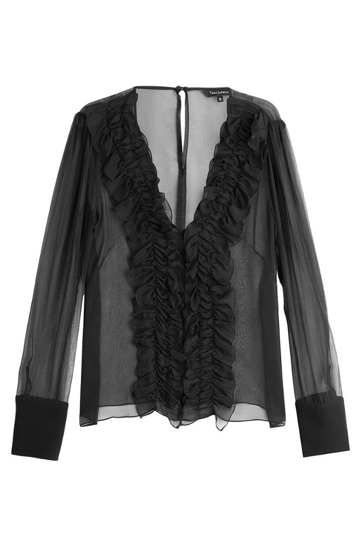 Tara Jarmon Tara Jarmon Silk Chiffon Ruffled Blouse - Black
