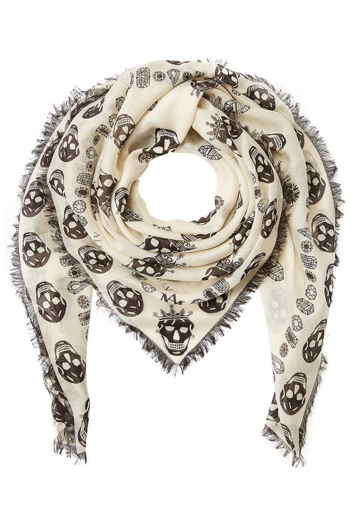 Alexander Mcqueen Alexander Mcqueen Skull Printed Silk Blend Scarf - Beige