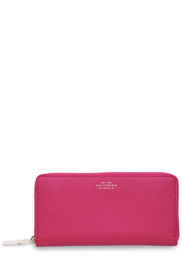 Smythson Smythson Panama Zip Around Leather Wallet - Pink