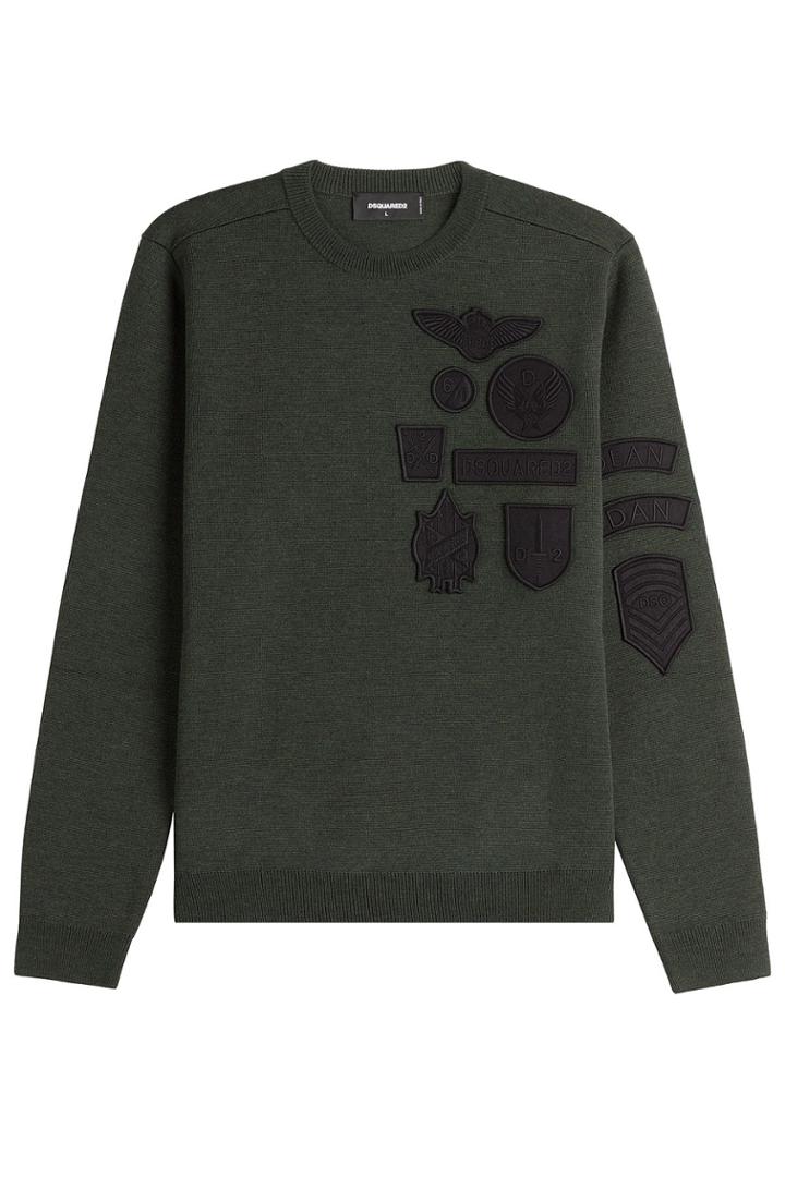 Dsquared2 Dsquared2 Wool Pullover With Embroidered Patches - Green