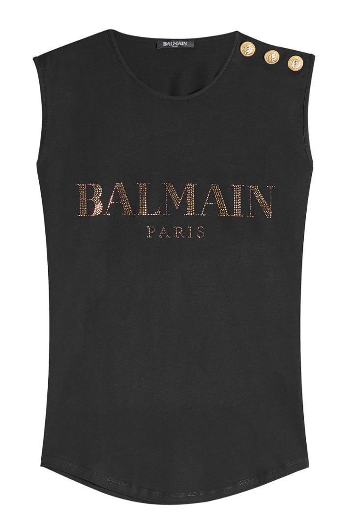 Balmain Balmain Embellished Cotton Tank With Embossed Buttons