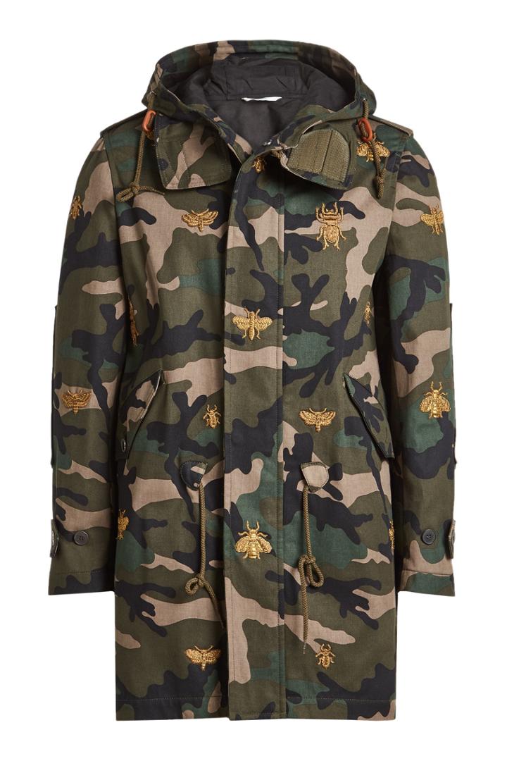 Valentino Valentino Embroidered Camouflage Cotton Parka