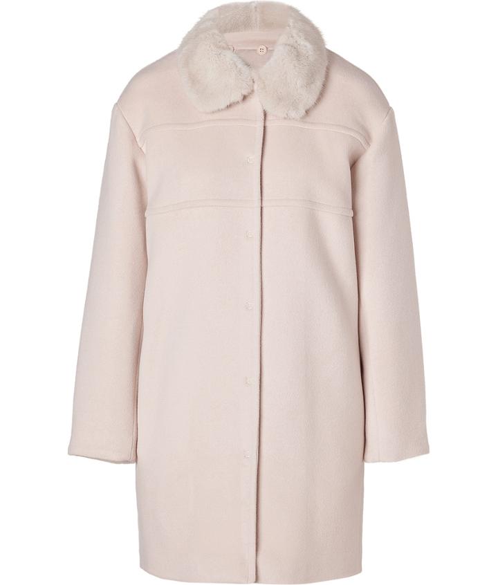 Tara Jarmon Beige Coat With Removable Mink Fur Collar