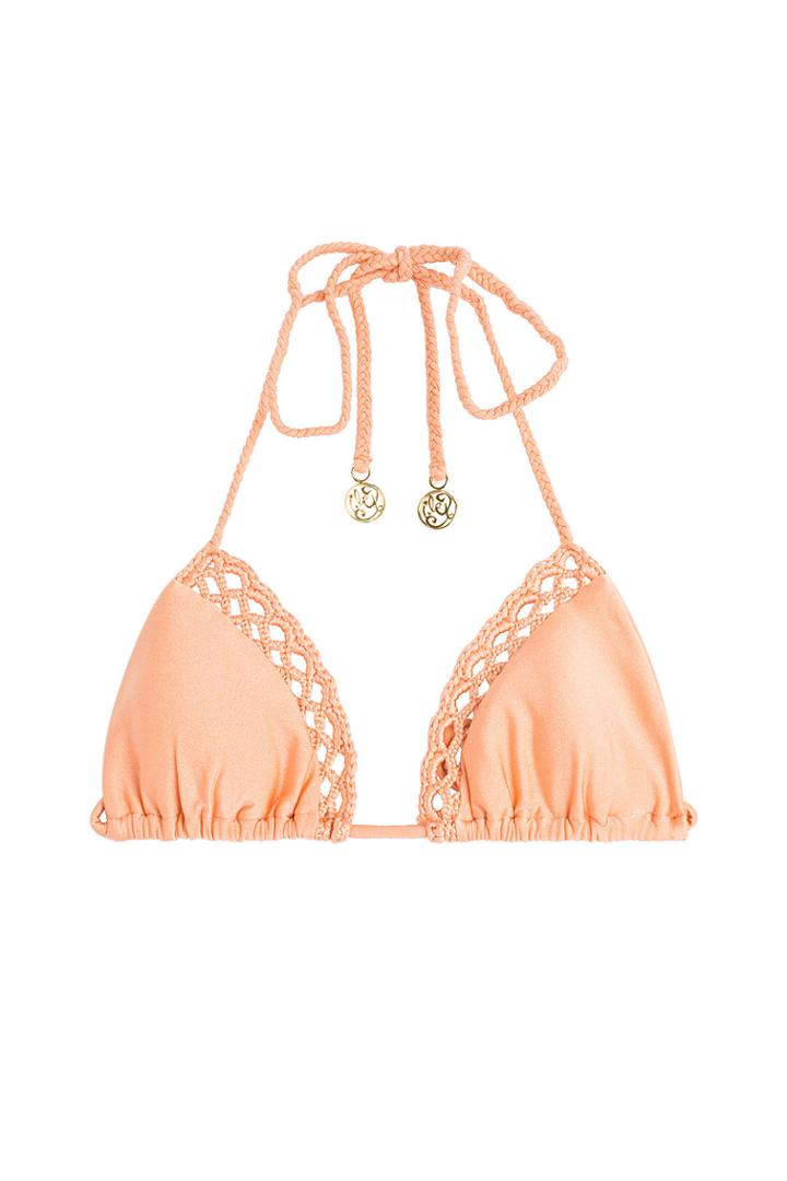 Luli Fama Luli Fama Lets Be Mermaids Triangle Bikini Top With Crochet - Orange
