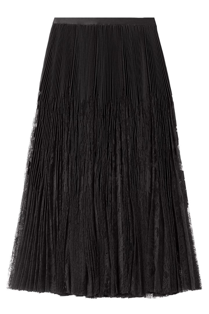 Alexander Mcqueen Alexander Mcqueen Pleated Midi Skirt With Sheer Lace Inserts