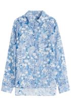 Carven Carven Printed Asymmetric Blouse With Sheer Inserts