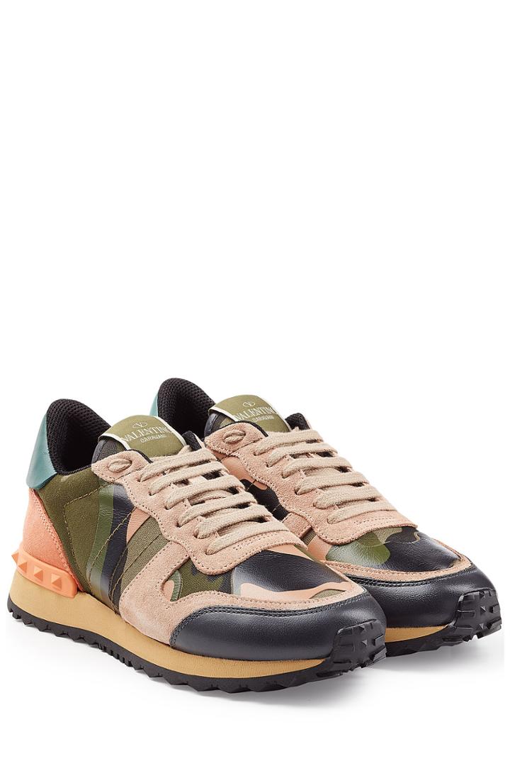 Valentino Valentino Rockstud Leather And Suede Sneakers - Multicolor