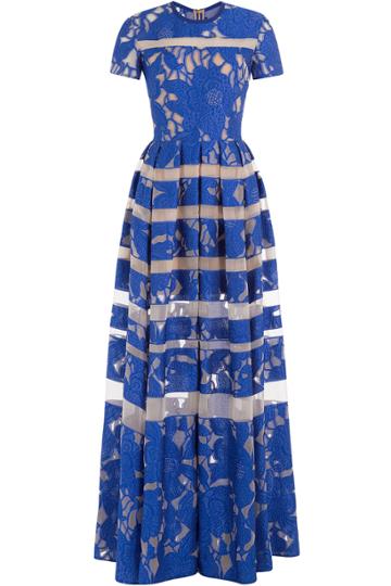 Elie Saab Elie Saab Striped Lace Gown - Blue
