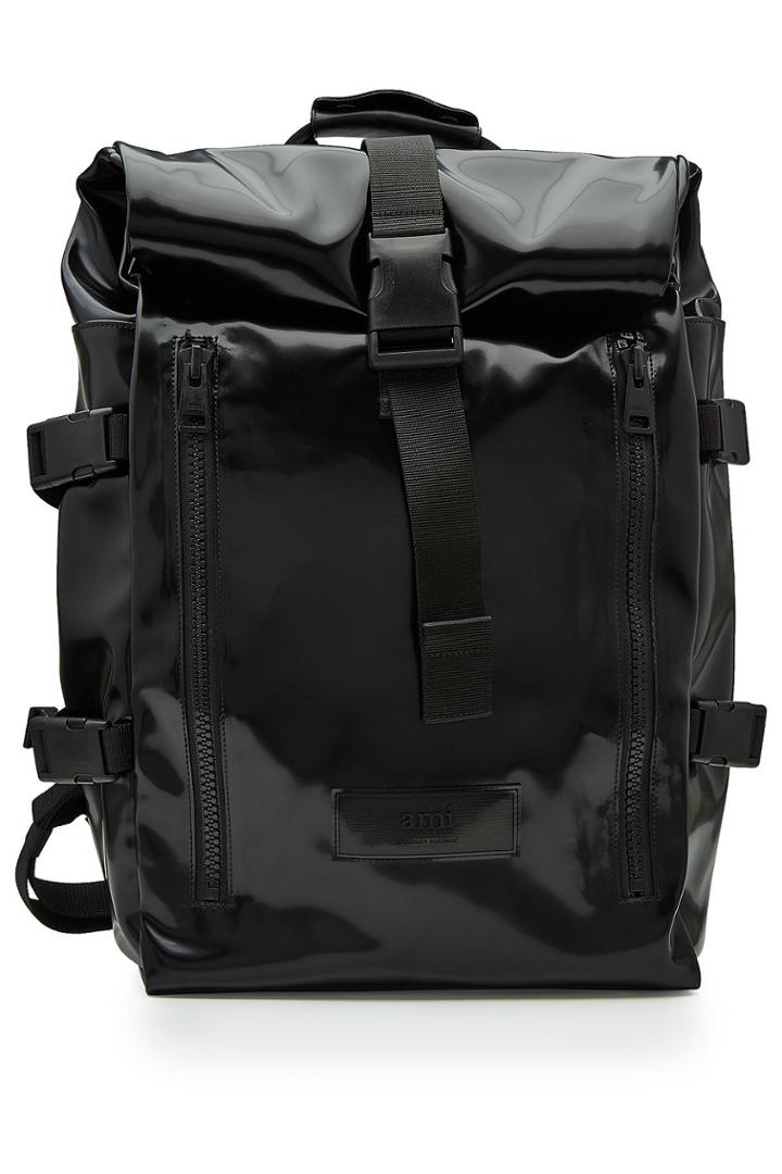 Ami Ami Patent Backpack With Fabric Straps