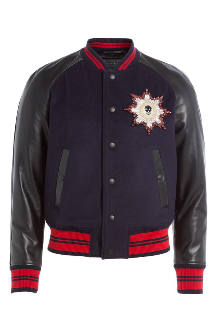 Alexander Mcqueen Alexander Mcqueen Wool Blend Bomber Jacket With Leather Sleeves - Multicolor