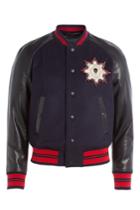 Alexander Mcqueen Alexander Mcqueen Wool Blend Bomber Jacket With Leather Sleeves - Multicolor