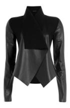 Donna Karan New York Leather And Wool Draped Jacket