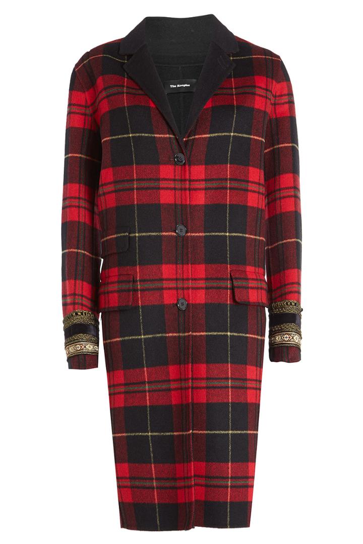 The Kooples The Kooples Printed Wool Coat With Embellishments