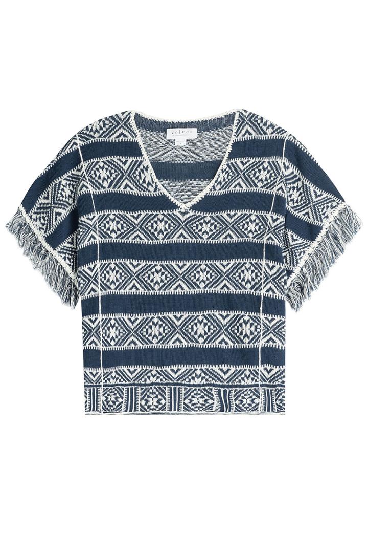 Velvet Velvet Fringed Cotton-linen Top - Blue