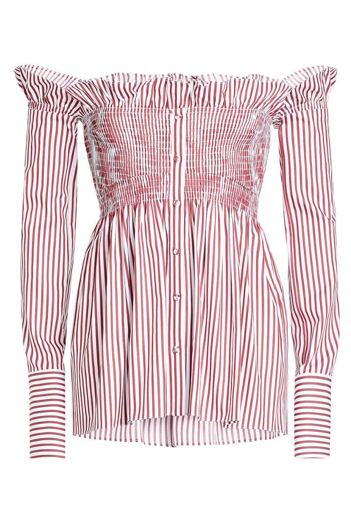 Victoria, Victoria Beckham Victoria, Victoria Beckham Striped Off-the-shoulder Blouse