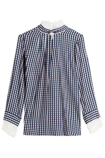 Preen Preen Gingham Blouse With Lace - Blue